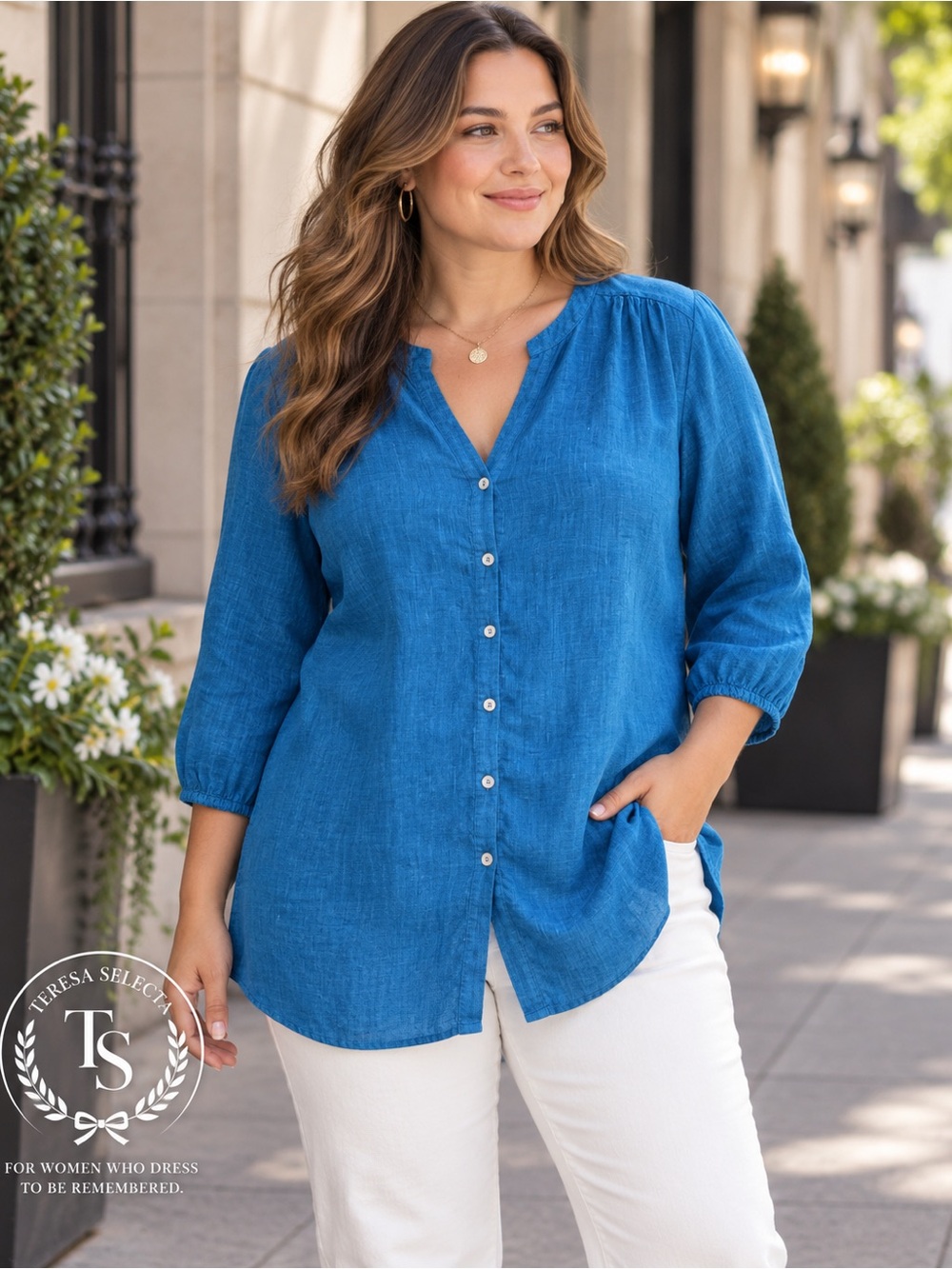 NWT J.Jill Pure Jill 100% Linen Blue Button Front Tunic Blouse XL